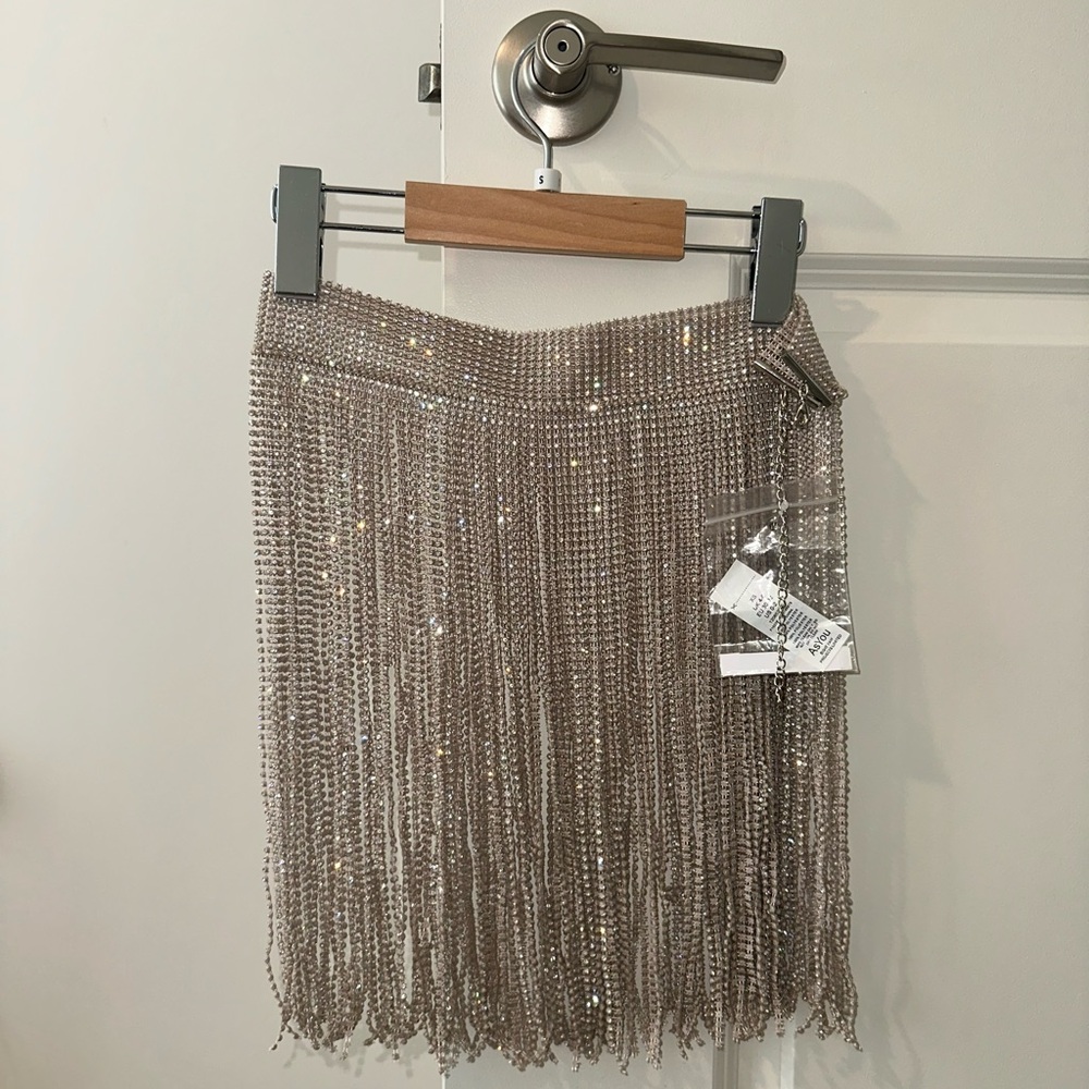 Diamanté Silver Tie Side Fringe Skirt - Perfect for a Bachelorette